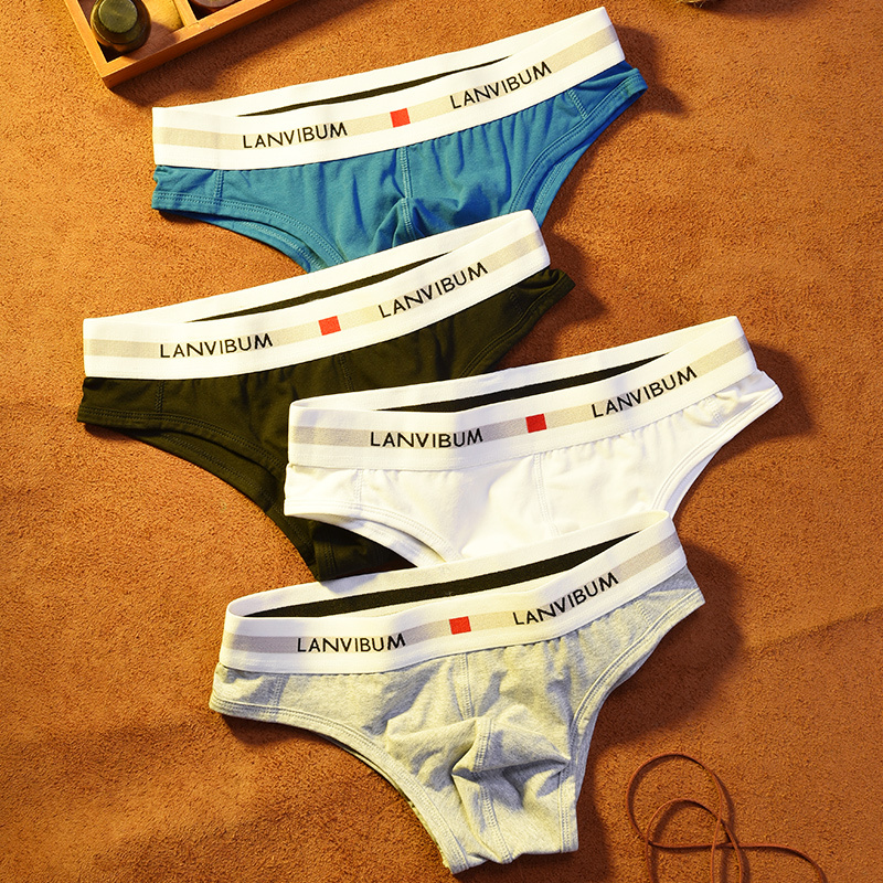 Men's Underwear, Pure Cotton, Personalized Letter Waistband, Comfortable Boys' Youth Briefs, U-Convex Design, Trendy Underwear
