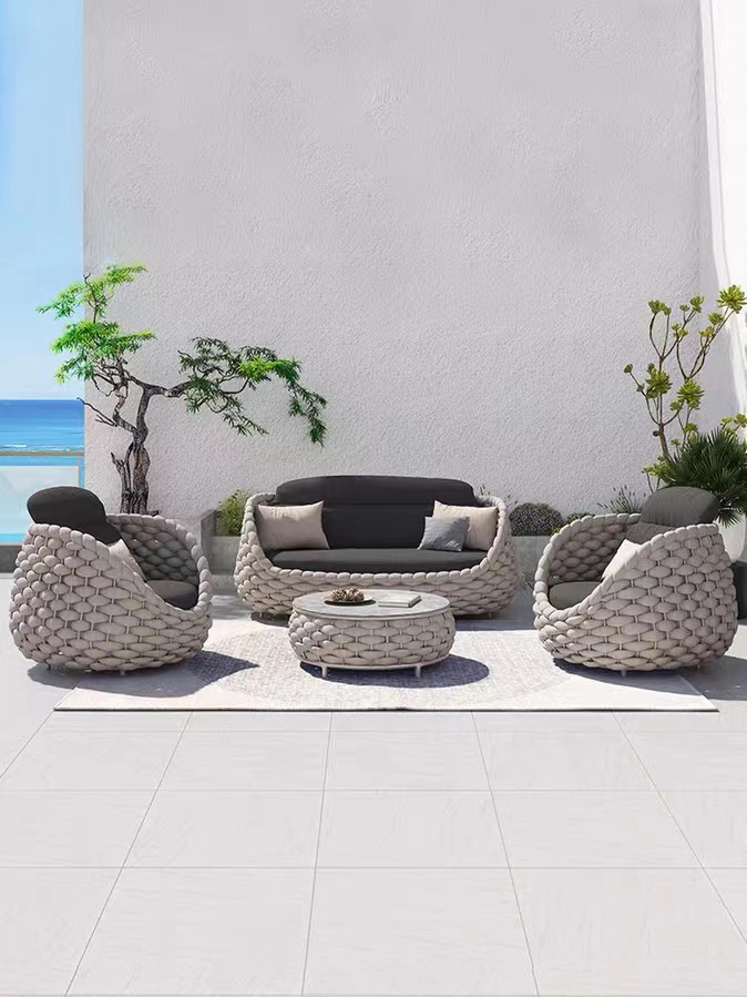 Ghế sofa ngoài trời sân biệt thự ban công ghế mây bàn cà phê nội thất kết hợp giải trí sân vườn ngoài trời chống nắng chống nắng ngoài trời
