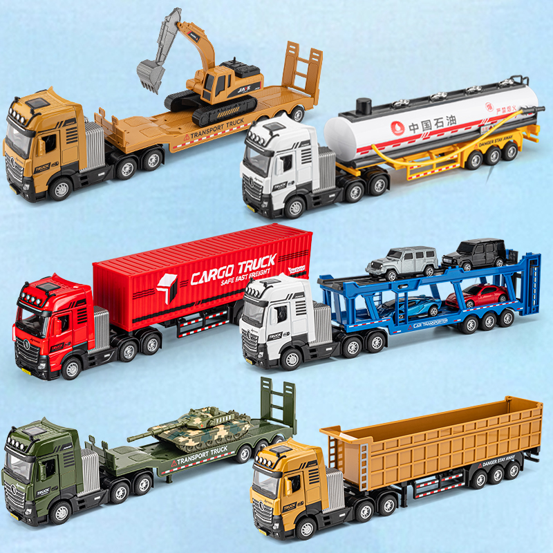 Alloy Large Truck Toy for Children, Semi-Trailer Transport Vehicle, Engineering Vehicle, Flatbed Trailer Toy Car for Boys