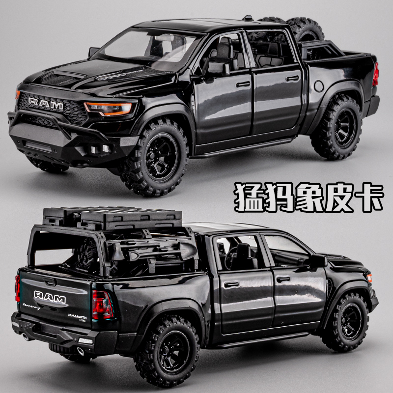 Dodge Mammoth Pickup Truck Toy, Realistic Alloy Off-Road Vehicle, Light Truck, Truck Car Model Toy
