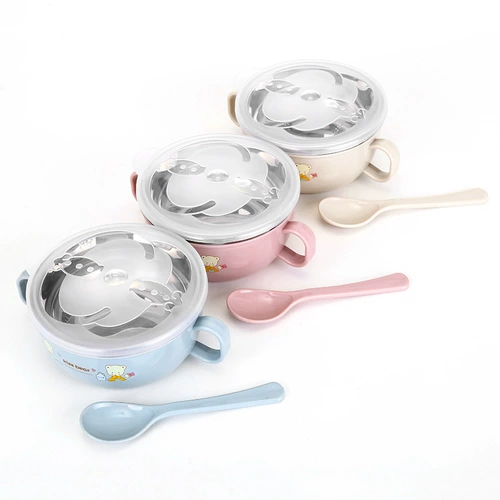 Детская обеденная тарелка для новорожденных, мультяшная ложка, можно готовить на пару, защита от ожогов, защита при падении