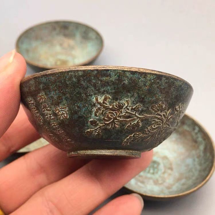 Pure brass bowl of by one of a set of four bronze bowl of kung fu tea cups archaize handicraft glass furnishing articles