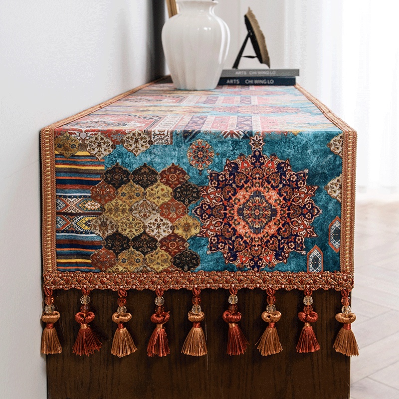 Tv Cabinet Cover, Bedside Table Ethnic Style Bohemian American Table Runner, Chest of Drawers Cover Cloth, High-End Tablecloth