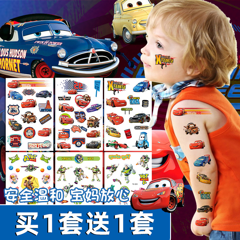 Disney Cars Transfer Stickers for Kids, Boys' Tattoo Stickers, Non-Toxic, Washable, Cute Cartoon Stickers, Boys and Girls Baby Watermark Glow-In-The-Dark Watch Tattoo Stickers for Students