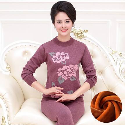 Ấm đồ lót bộ phụ nữ 100cotton mùa xuân và mùa thu quần dày trung niên mẹ bông áo len.