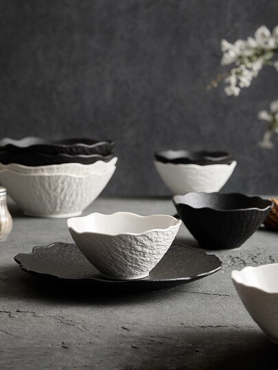 Light luxury bowl and dish set Japanese stone pattern dish set modern household bowl and dish set black and white high-end tableware housewarming tableware