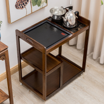 Mobile tea table household small tea car kettle integrated Wujin Stone tea tray solid wood wheel coffee table balcony tea cabinet