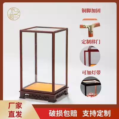 Red sour branch glass cover mahogany carved display box Buddha statues decoration treasure cage display dust cover can be customized