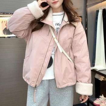 New european cotton coat parka 2024 winter plush work jacket small lamb plush cotton coat New european cotton coat parka 2024 winter plush work jacket small lamb plush cotton coat