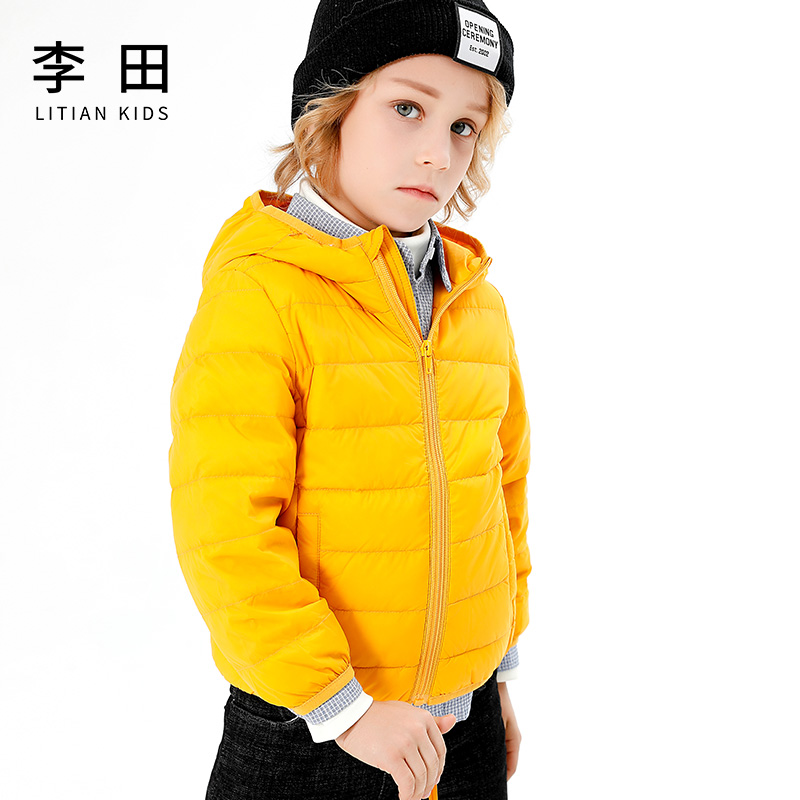 李田童装轻薄羽绒服男童2019冬季保暖棉衣女童羽绒服修身连帽棉服