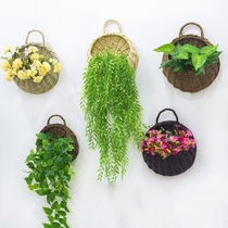 Hanging flower basket style flower pot dry flower woven wall hanging Creative straw living room flower blue small Qing r new wall hanging flower plus
