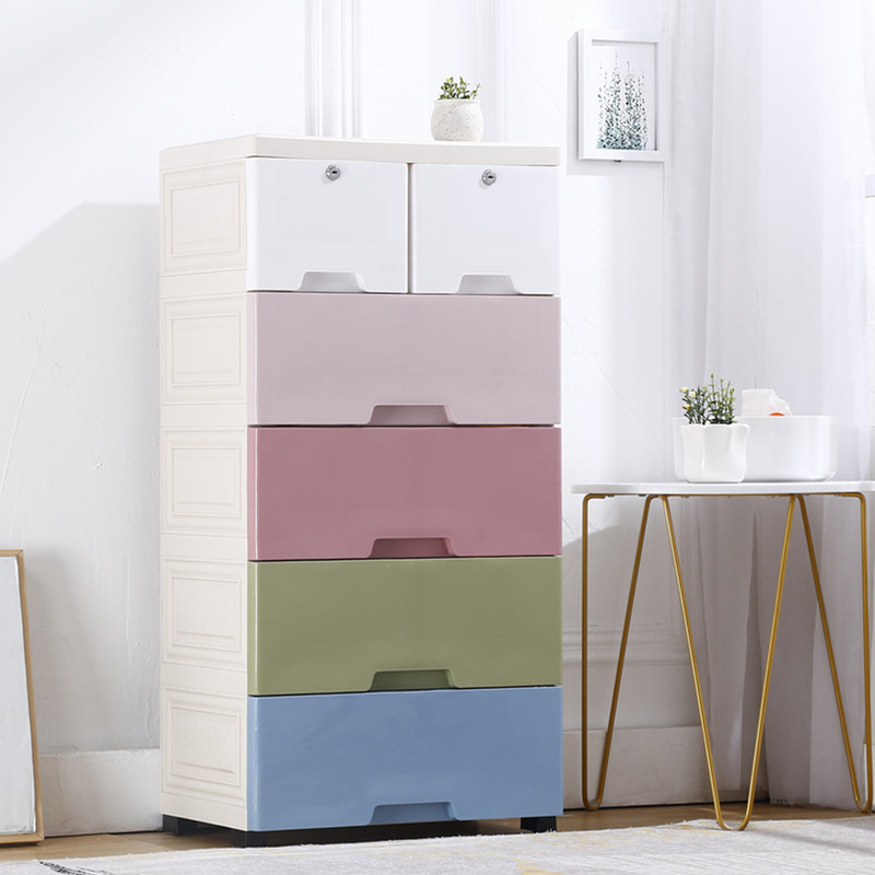 Yuan plastic storage cabinet Drawer type plastic baby wardrobe storage cabinet Multi-layer household toy storage box Chest of drawers