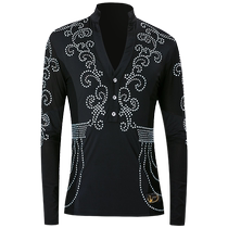 Huanya Latin dance top mens new diamond-encrusted black performance dance clothes modern dance practice clothes jitterbug dance clothes