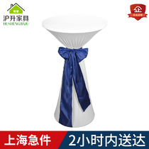 High foot round table table set new multi-color tablecloth bar table elastic hotel color wine table white cloth set all-inclusive poly
