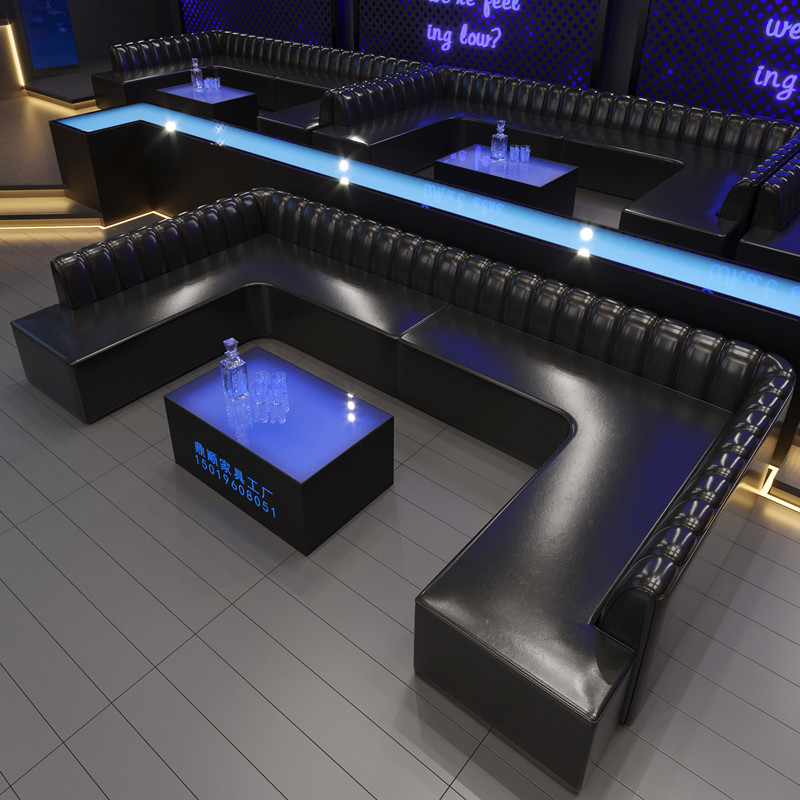 Customized KTV sofa bar clear bar music dining bar cafe box table and chair light-emitting coffee table U-shaped corner card seat