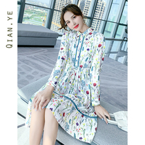  Autumn 2020 new shirt floral waist dress female spring and autumn long-sleeved mid-length skirt womens autumn