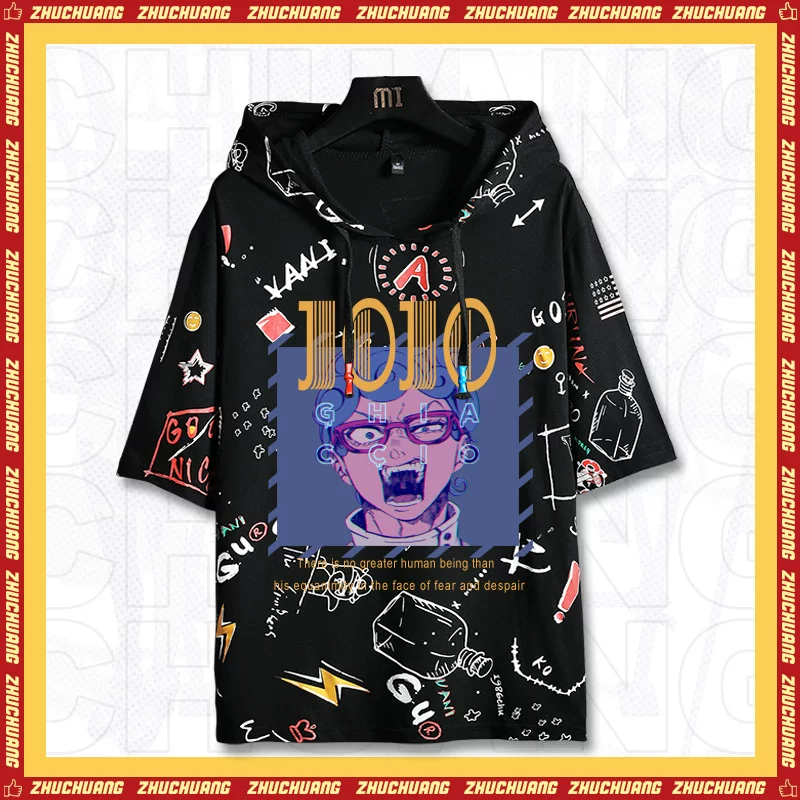 Кроссовер Jojo's wonderful adventure joint co-branded Joe Qiao Super Baby Anime двухмернаяanor hooded crow короткий рукав футболка мужская и женская JS