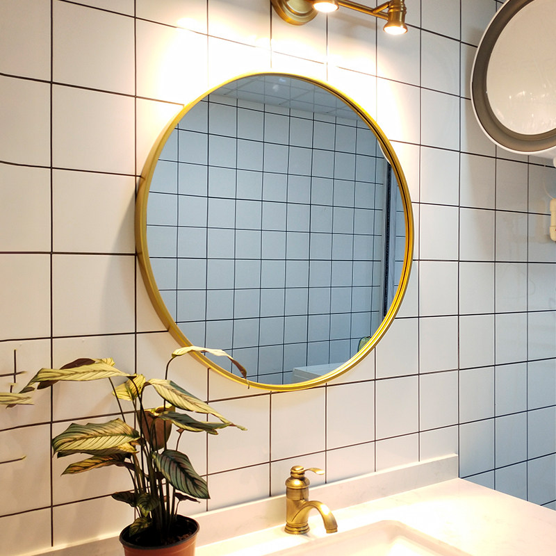 Italian light luxury round bathroom mirror wall-mounted round mirror simple decorative makeup mirror wall-mounted hotel bathroom mirror