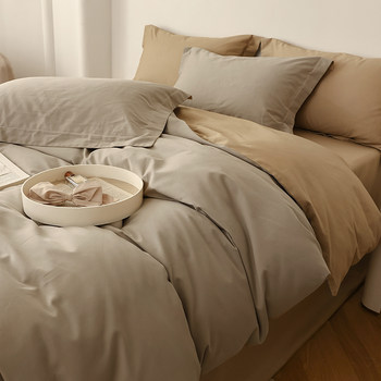 100S Pure Cotton Long-Staple Cotton Brushed Four-Piece Set Nordic Light Luxury Style Thickened Warm Autumn and Winter Solid Color Three-Piece Set