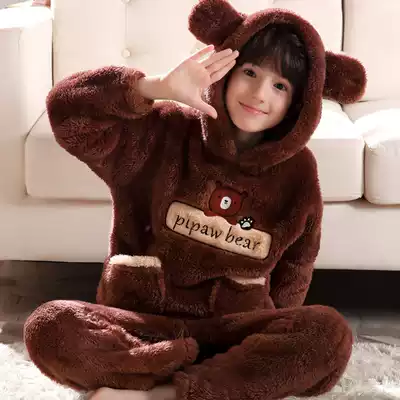 Autumn and winter flannel 12 thickened 15-year-old fat boy fattened increase the middle and large children coral velvet boy pajamas