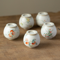 Also interesting hand-painted ceramic tea can small Puer white tea can handmade tea warehouse small jar retro Persimmon Osmanthus