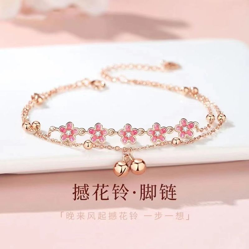 Flower Bell Anklet for Women, High-End Ankle Chain, Good Luck, Super Fairy-Like, Five-Flower Goddess Jewelry, Gift for Couples