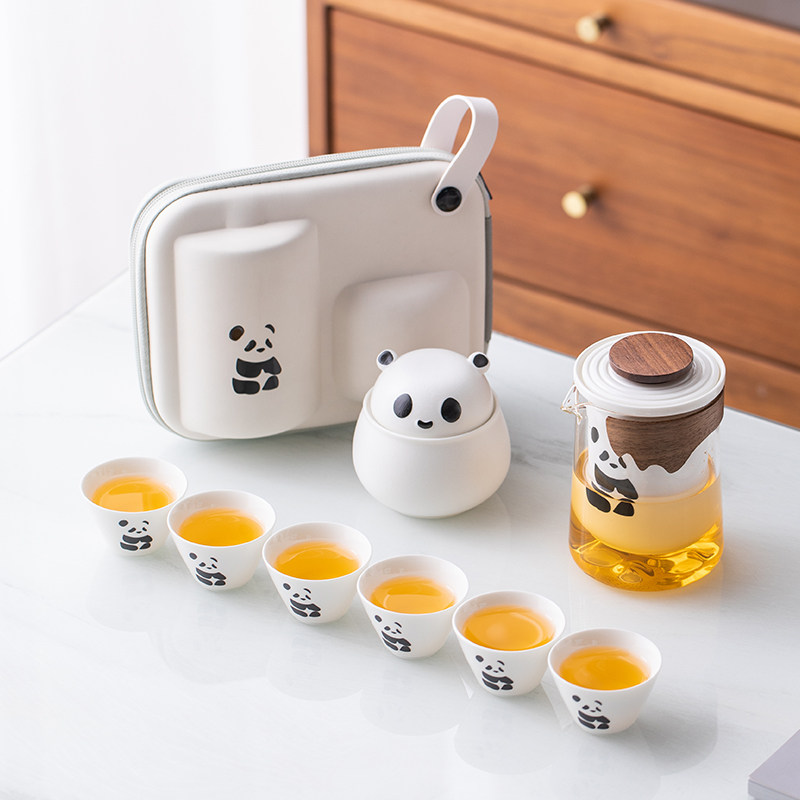 Travel tea set, portable panda quick cup, outdoor carry-on bag, one-person teapot, travel kung fu tea cup