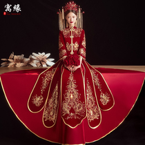 Velvet Xiuhe dress 2021 new bridal dress Wedding toast suit Dragon and phoenix coat Chinese thin wedding dress summer