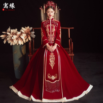 High-end velvet Xiuhe dress 2021 new Chinese bride wedding dress wedding dress cabinet dress toast dress summer