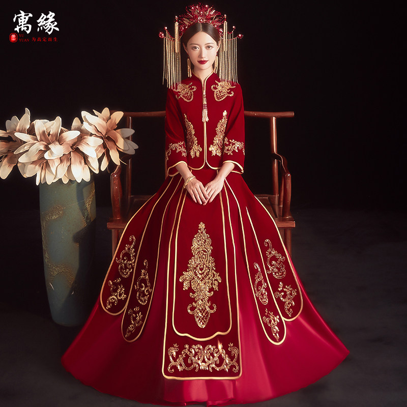 Velvet Xiuhe clothing 2023 new self-cultivation Chinese style wedding dress female bride wedding dress thin wedding dress toast clothing summer