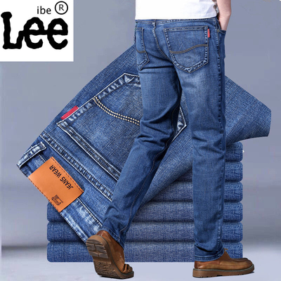 Lee秋冬季厚款牛仔裤男修身微弹直筒长裤