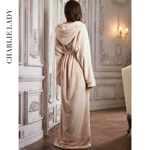 Демисезонный фланелевый банный халат, длинная коралловая толстовка с капюшоном, бархатная пижама, большой размер, оверсайз, увеличенная толщина