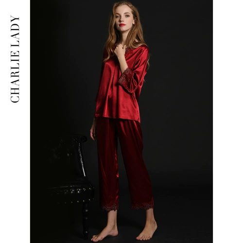 Демисезонная шелковая пижама, тонкий красный кружевной комплект, оберег на день рождения, большой размер