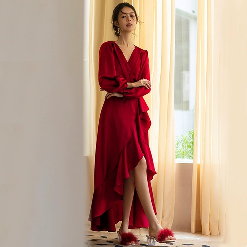 Сексуальная бордовая летняя шелковая пижама для невесты, французский стиль, изысканный стиль