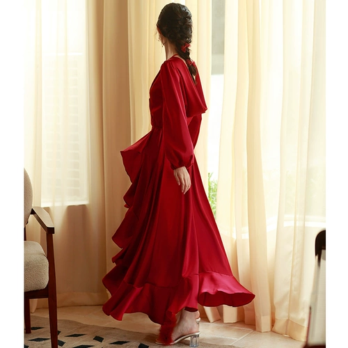 Сексуальная бордовая летняя шелковая пижама для невесты, французский стиль, изысканный стиль