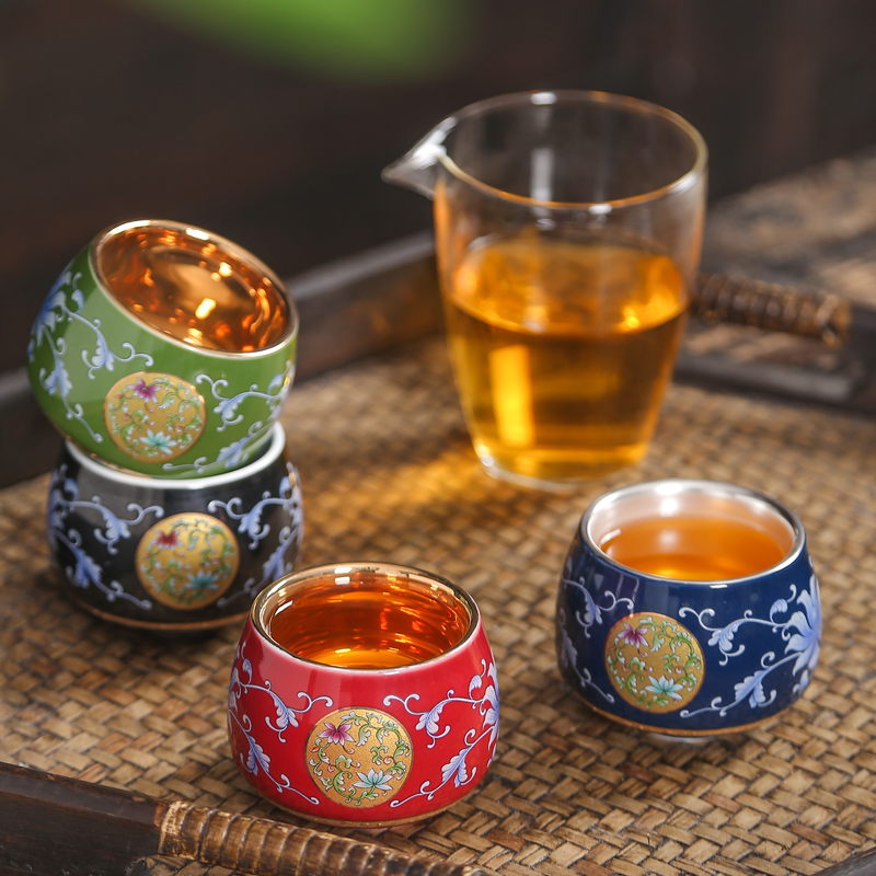 Sterling silver tea set 999 silver cup silver cup bladder pick flowers sample tea cup ceramic tasted silver gilding craft kung fu masters cup