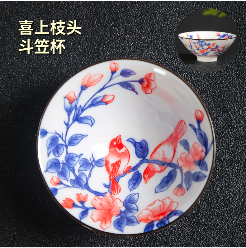 Ceramic blue and white single hand - made master kung fu small tea cups tea cup, perfectly playable cup sample tea cup bowl