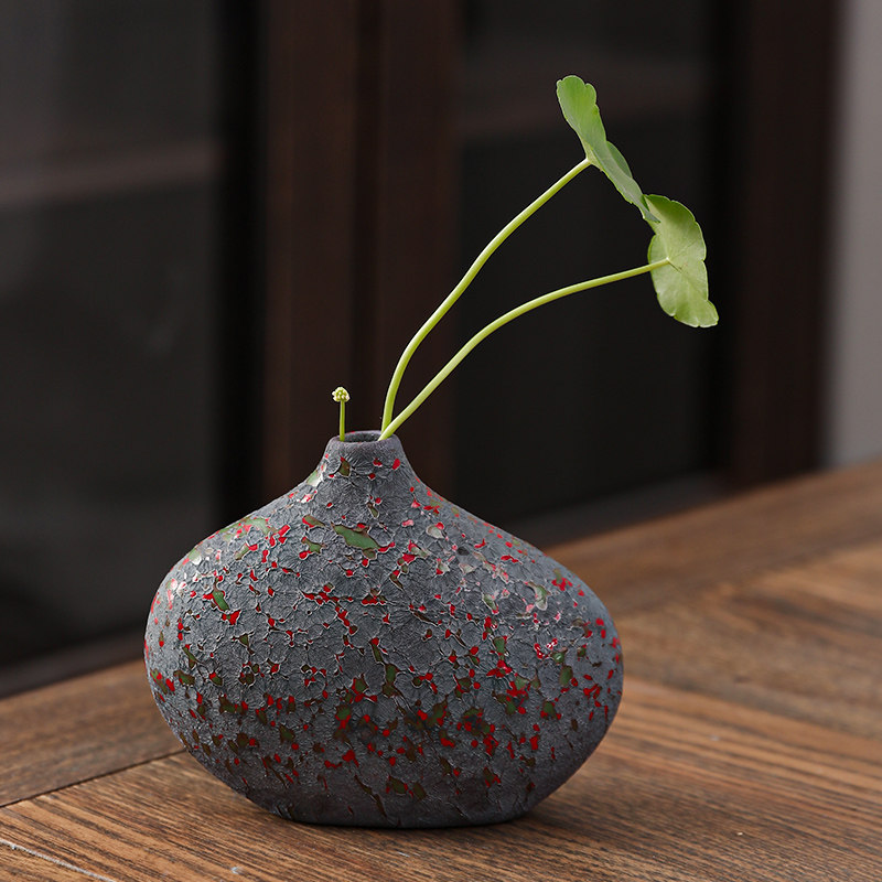 Porcelain Ancients Red Spot Glazed Date Style Retro Vases Ceramic Creative Tabletop Tea Table vases decorated with small pendulous pieces of wind