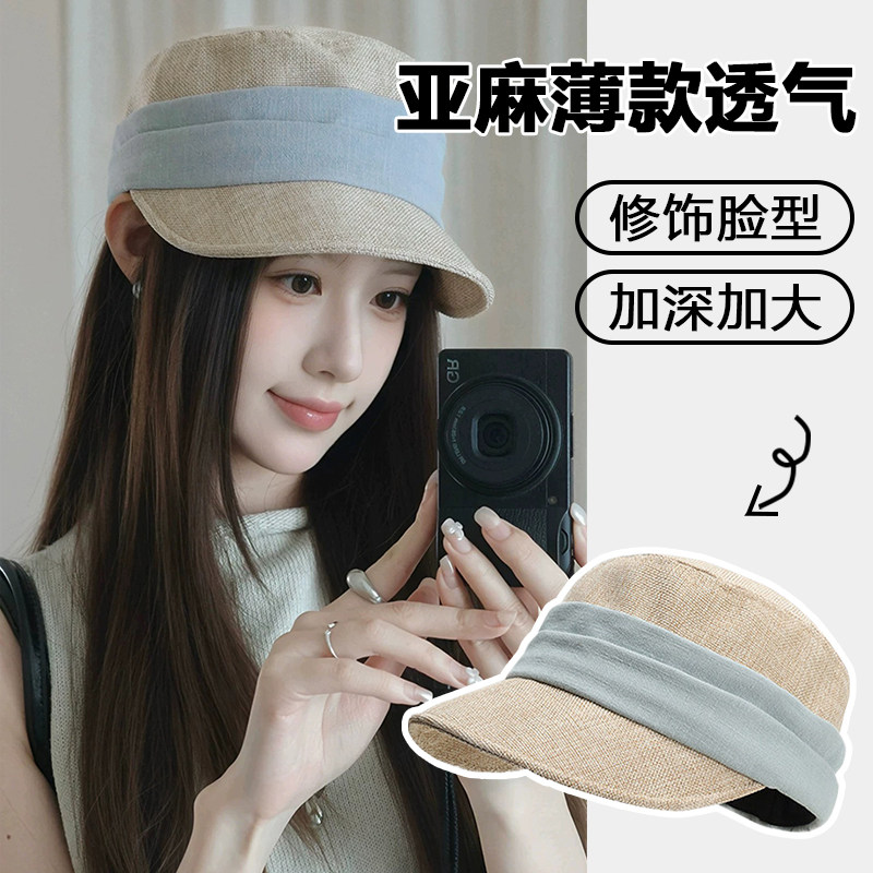 女性用日本製レトロリネン乗馬帽。夏にぴったりの薄手で通気性の良いダックビルハット。丸顔や頭囲の大きい方にも似合うフラットトップデザイン。