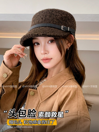 2025 New Lamb Wool Beret for Women, Autumn and Winter Flat-Top Cap, Face-Slimming Newsboy Cap, High-End Equestrian Hat