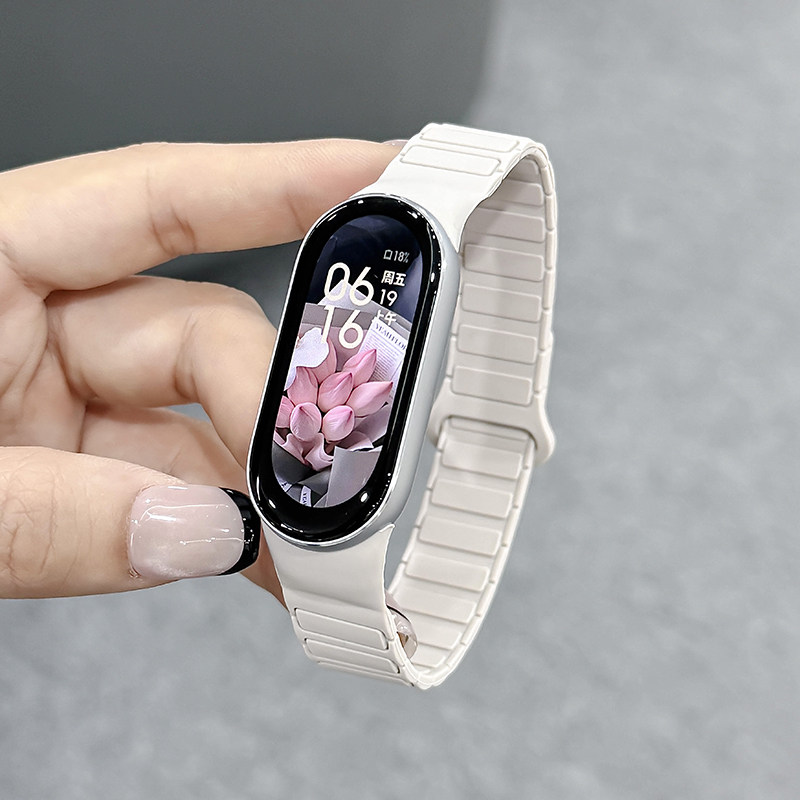 Zhang Jingyi's Same Style Compatible Xiaomi Mi Band 10/9 Strap 8 Wristband New Magnetic Silicone Smart Sports 9/8 Nfc Version Eighth and Ninth Generation Ceramic Version Loop Replacement Strap Unisex High-End Accessories
