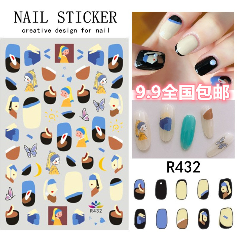 Mechia Sticker New 2022ins Net Red Ornament Flowers Little Bear Smiling Face Loving Popcorn With Super Slim Nail Appliquet