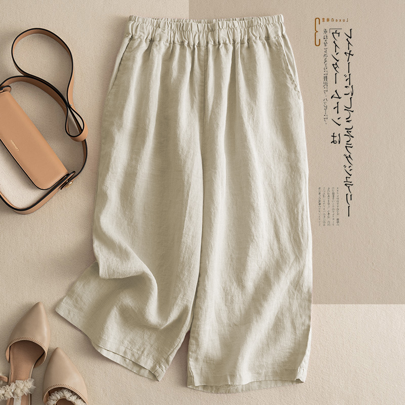Plus-Size Ramie Wide-Leg Pants for Women, Summer Thin Style, Loose Fit for Moms, Slimming Cotton-Linen Casual Straight-Leg Cropped Pants Plus-Size Ramie Wide-Leg Pants for Women, Summer Thin Style, Loose Fit for Moms, Slimming Cotton-Linen Casual Straight-Leg Cropped Pants