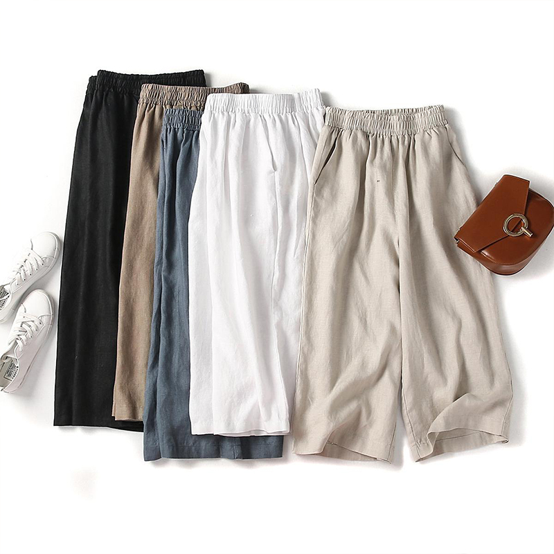 Cotton and Linen Cropped Pants for Women, Summer 2026 New Thin Style, Plus Size Ramie Shorts, Casual Straight Wide-Leg Pants