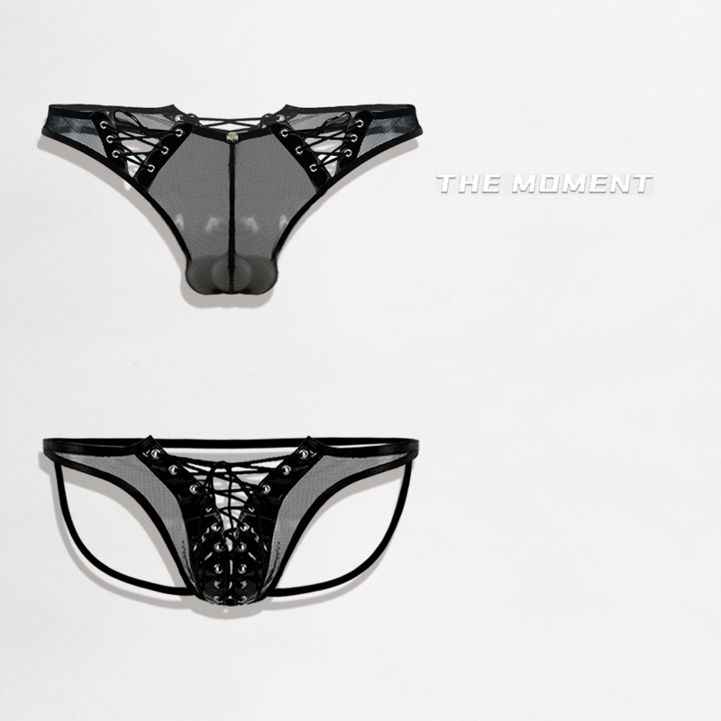 Original Sexy Patent Leather Hollow-Out String Thong for Nightclubs, Mid-Low Waist, Erotic Designer Style, 25 New Models for Men