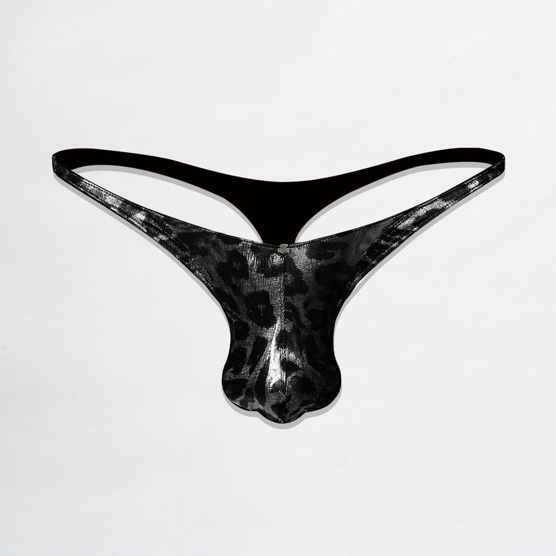 Original Men's Thong in Silver with Black Leopard Print, Three-Dimensional Cut, Sexy and Erotic Underwear
