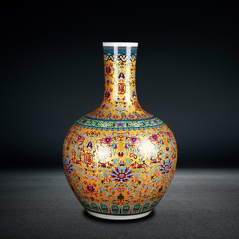 Jingdezhen Ang porcelain ceramics floor-to-ceiling large vase antique Chinese home decoration porch decoration celestial ball bottle