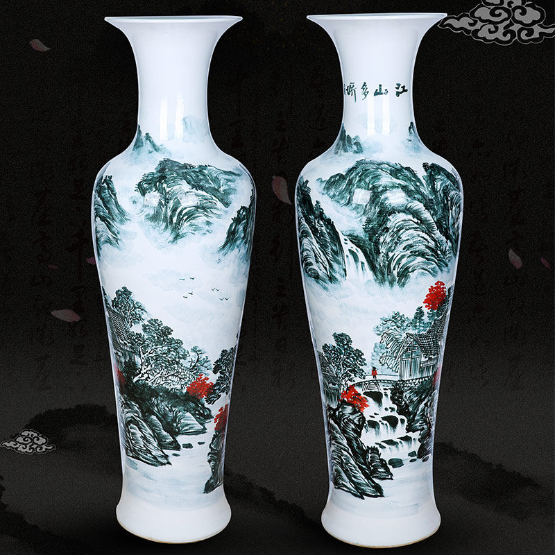 Jingdezhen ceramics floor-to-ceiling large vases hand-painted landscapes, rivers and mountains, home living room decorations, hotel opening