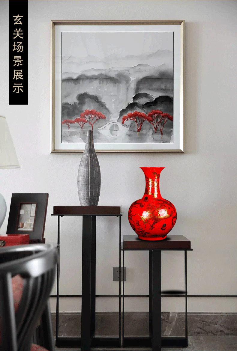 Jingdezhen ceramics vase high see dragon sitting room large Chinese style household furnishing articles furnishing articles set red and black porch