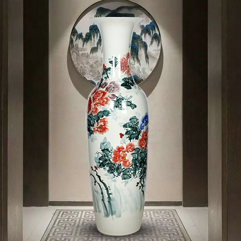 Jingdezhen ceramics hand - made peony hotel opening adornment decorates new home furnishing articles of large vase living room